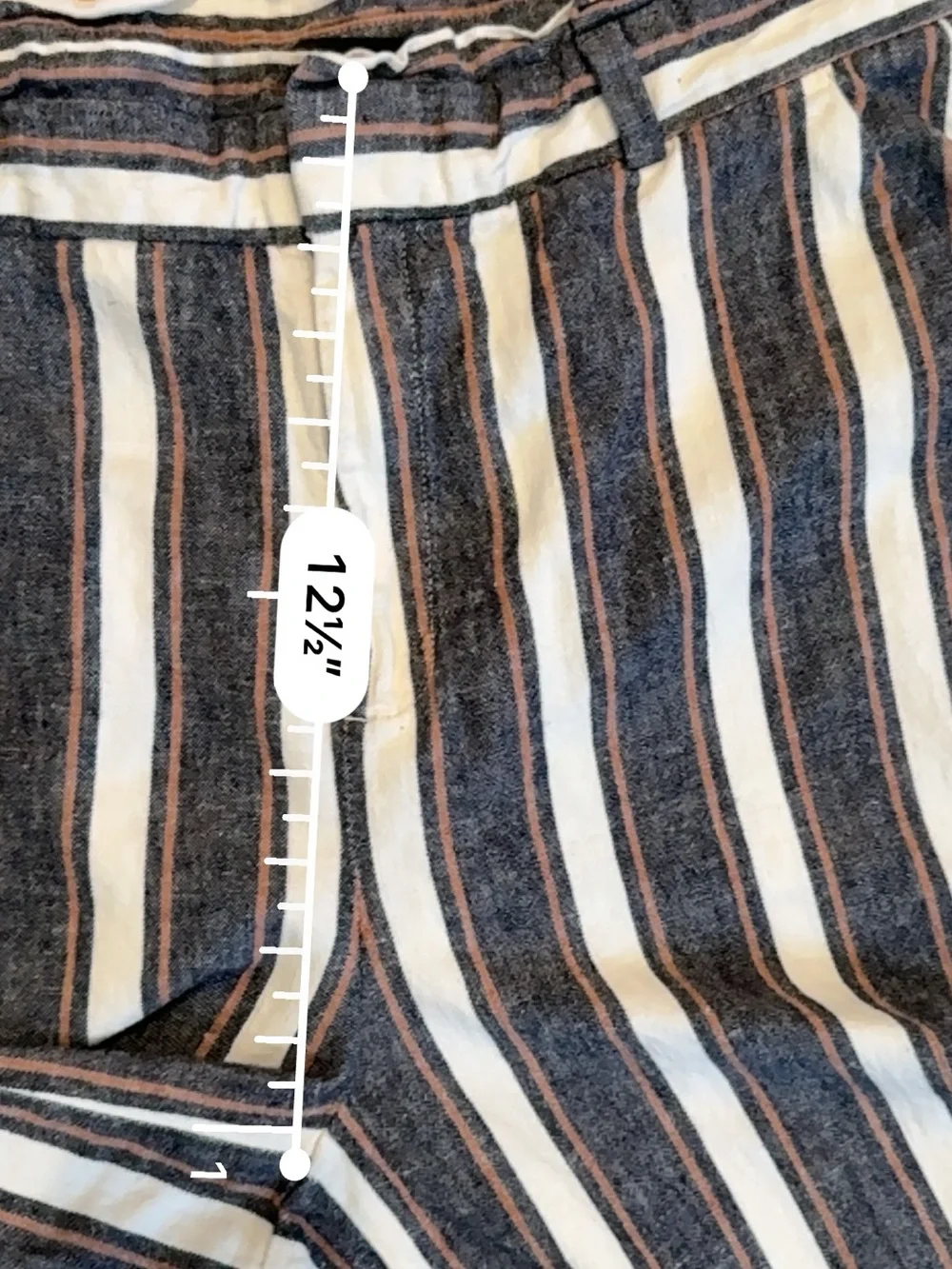 Striped High-Waist Linen Blend Pants in Navy, White & Rust